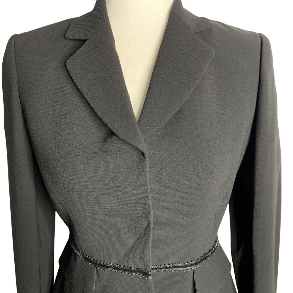 Vintage Y2K Tahari Blazer Jacket 2P Black Lined Lace Trim Snap Front Notch - Picture 2 of 6